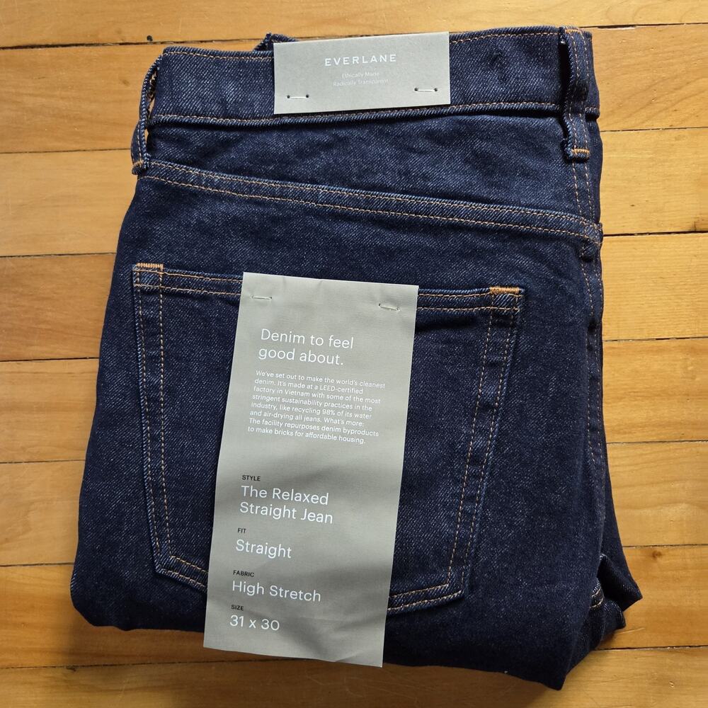 Everlane Uniform The Relaxed Straight Jean High Stretch Mens 31X30 Dark NWT
